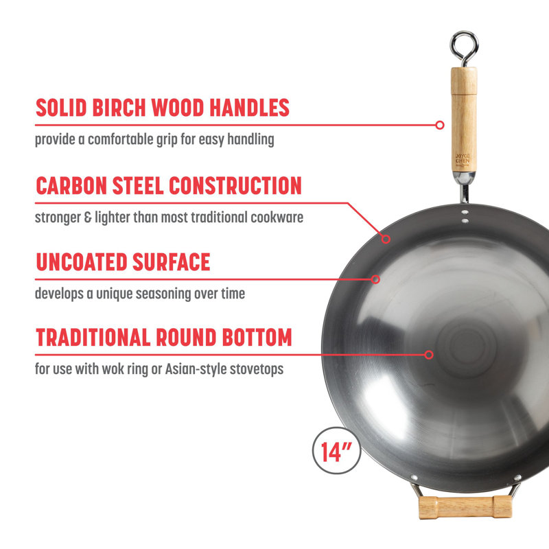 14-Inch Carbon Steel Wok with Birch Handles