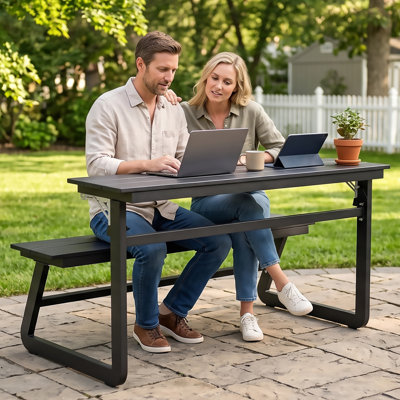 Convertible HDPE Outdoor Bench, 2-in-1 Bench to Picnic Table, Weather Resistant Patio Furniture for Backyard and Garden
