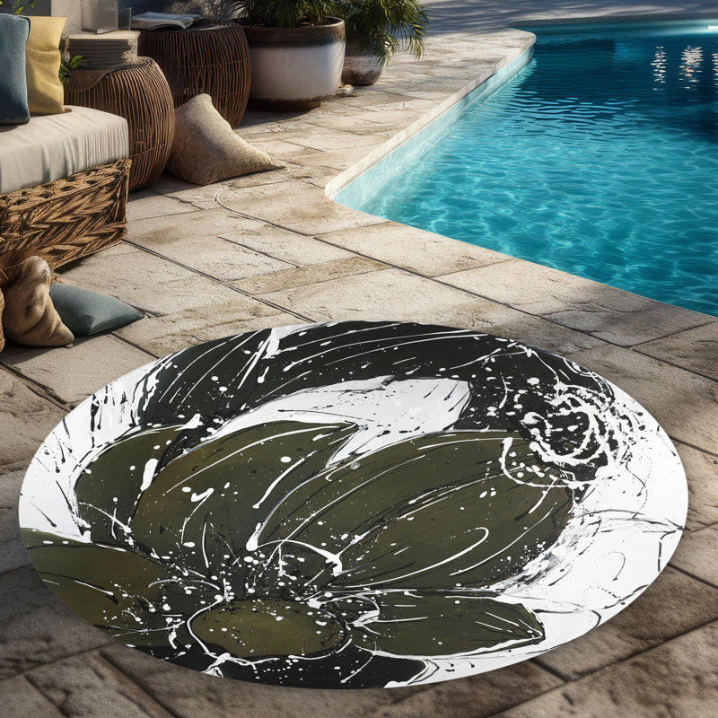 Abstract Flower with Paint Splash - Round Outdoor Area Rug
