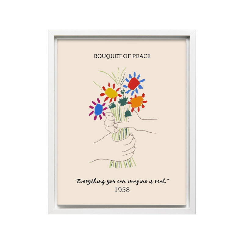 Picasso - Bouquet de paix, H 18 po x l 24 po, Canevas, Encadrement blanc