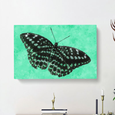 Mint Green Butterfly Art - Wrapped Canvas