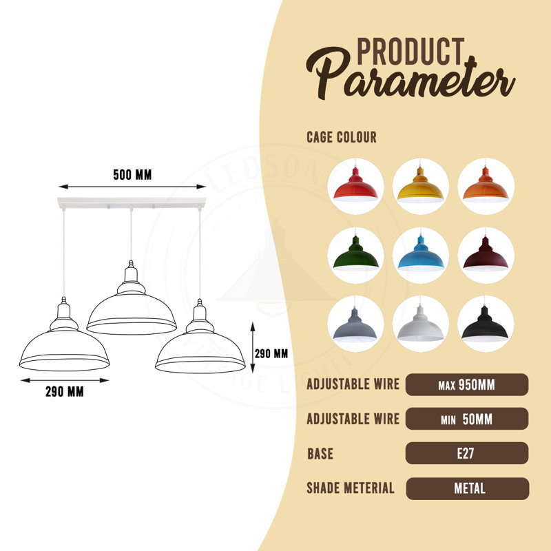 3 - Light Kitchen Island Pendant, No, Red