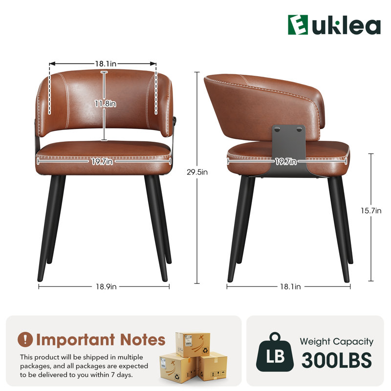 Mid-Century Modern Dining Chairs, Faux Leather Upholstered with Arms, Water-Resistant and Metal Legs, 6, Medieval Brown