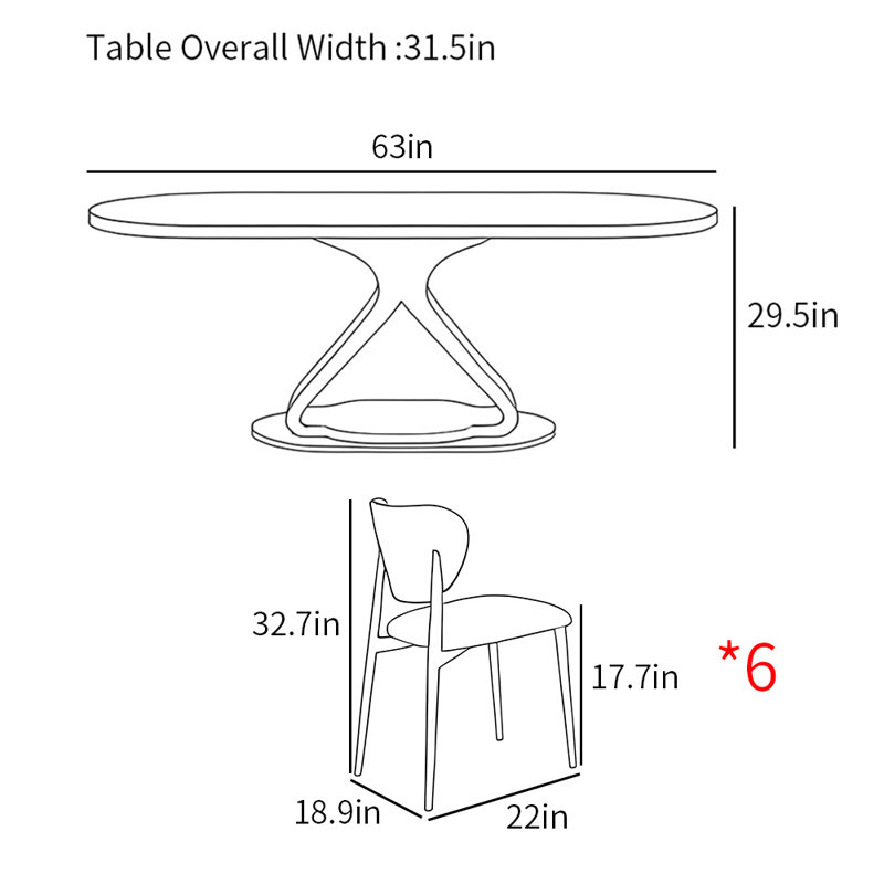 Modern simple carbon steel base dining table sets, 29.5"H x 63"L x 31.5"W