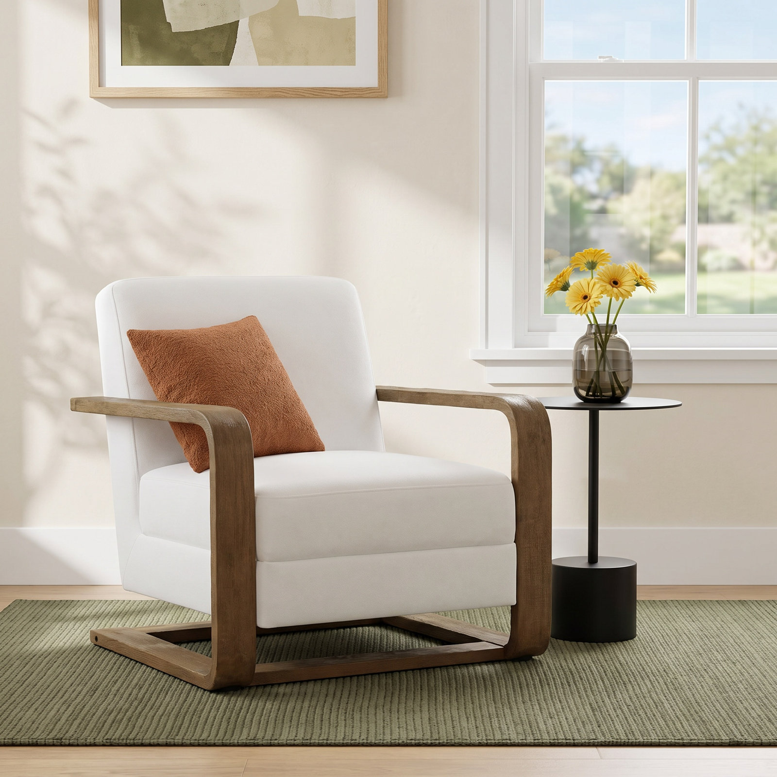 Moni Pine Armchair, White Velvet