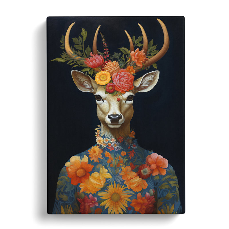 Deer Baroque Art - Wrapped Canvas, 50cm H x 35cm W x 3cm D