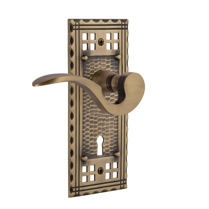 Craftsman Plate Privacy (Bed & Bath) with Decorative Keyhole and Manor Lever, Antique Brass, 2.375"