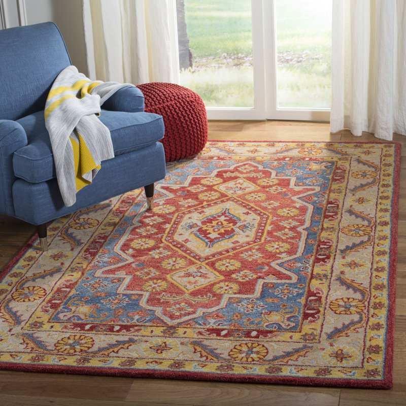 Antiquity Hand Tufted Wool/Cotton Oriental Rug in Red/Beige, Rectangle 4' x 6'