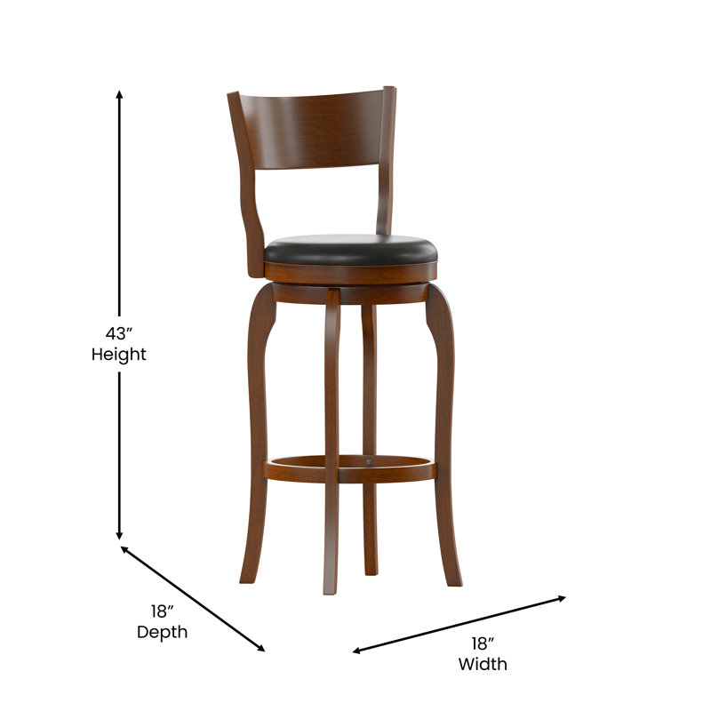 Enola Antique Oak Swivel Bar Stool with Black Faux Leather Seat