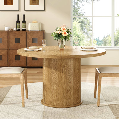 43" Round Dining Table for 4 People, Small Kitchen Dining Table with Wood Top and Sturdy Metal Pedestal Base, Modern Round Dinner Table for Dining Roo