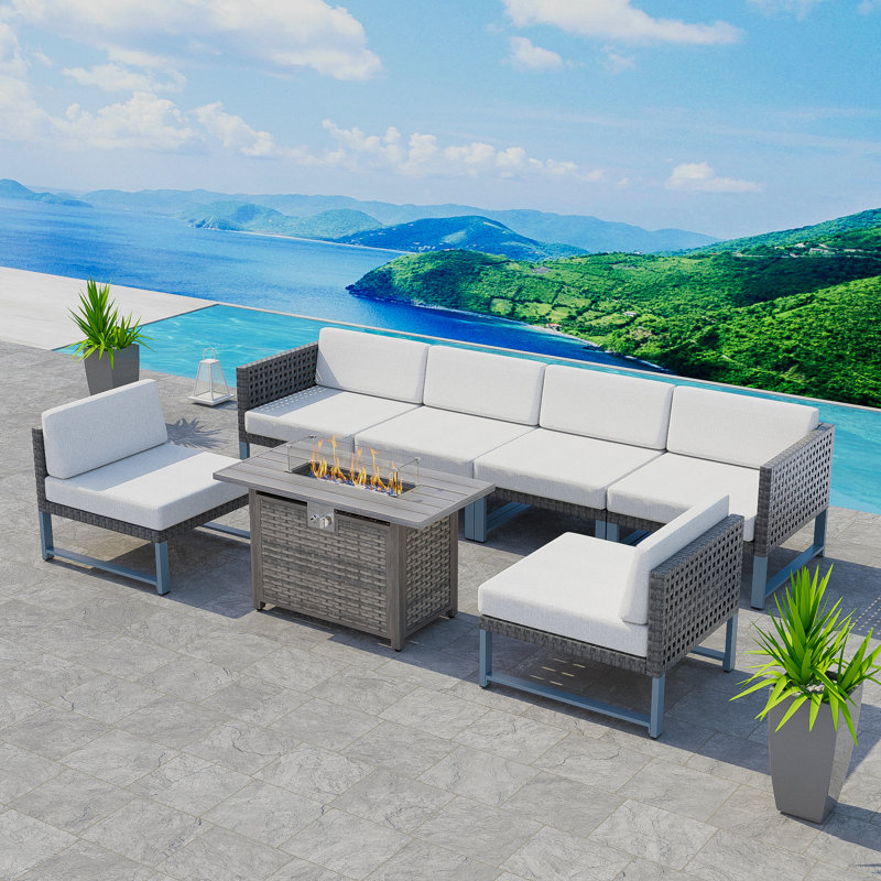 Kamyla 6 - Person Modular Patio Conversation Set with Cushions, Black