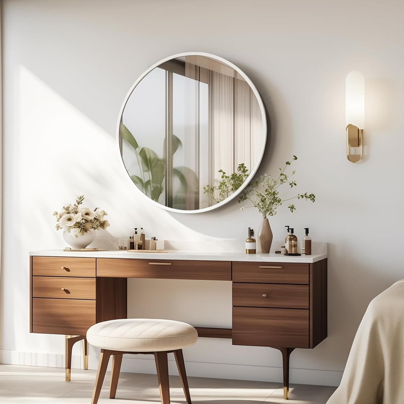 Aluminium Round Mirror, White