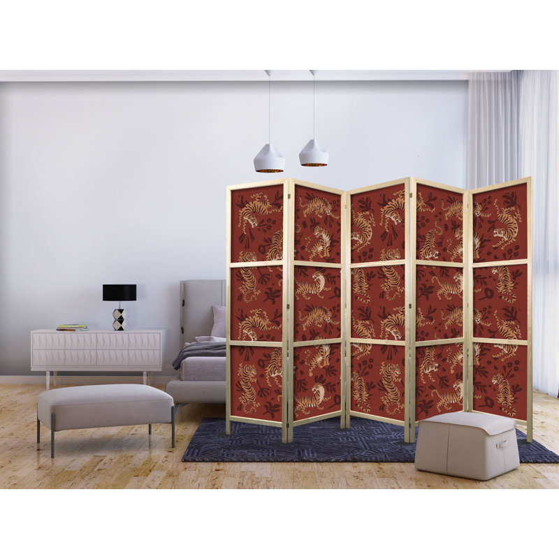 171cm H Solid Wood Folding Room Divider, 171cm H x 225cm W x 1.2cm D, 5