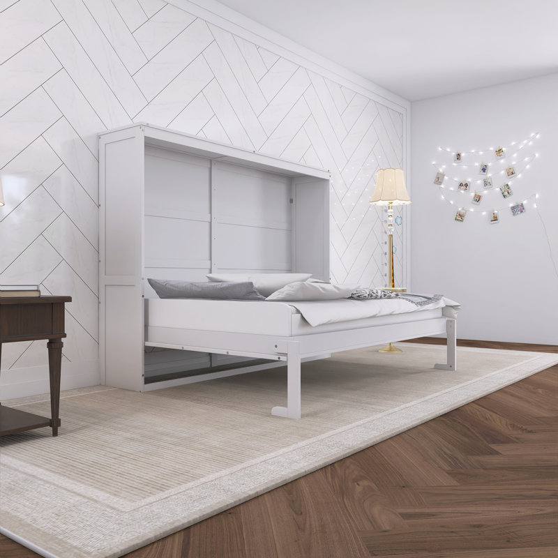 Queen Size White Murphy Bed Wall Bed, White, Queen