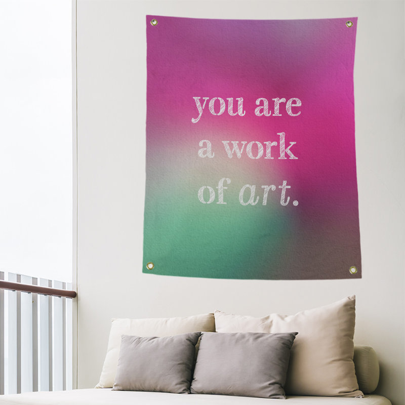 Tapisserie de travail en polyester d’art sur les citations, H 80 po x l 59 po, Fuchsia / vert