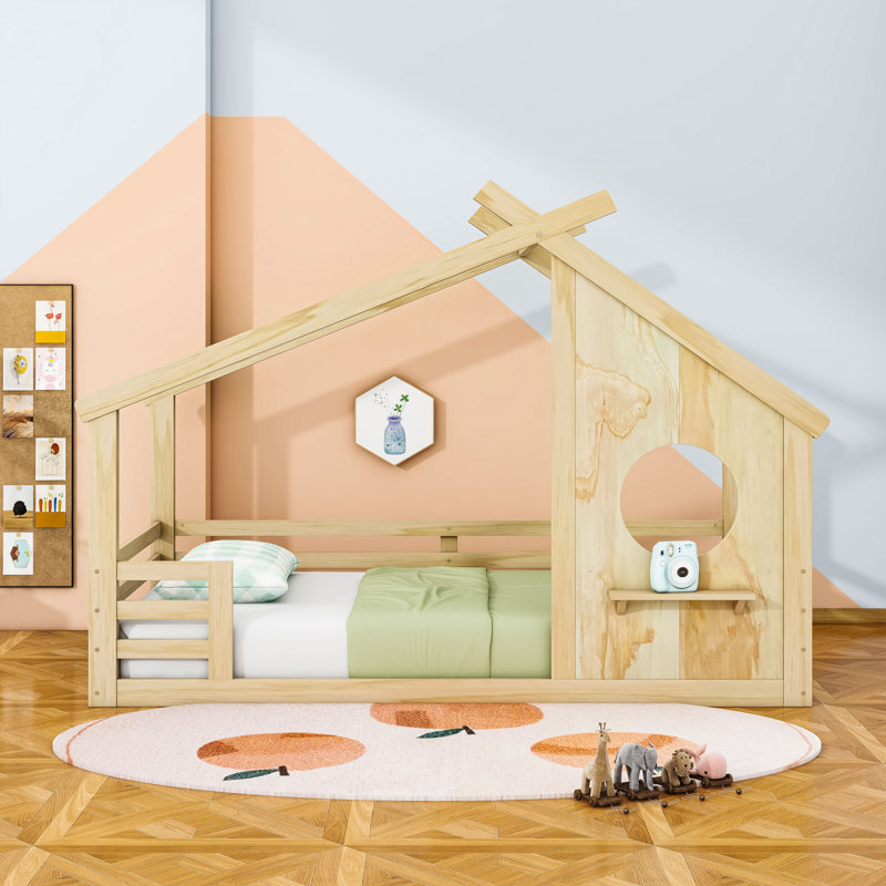 Lit House House avec fenêtre et tablette, Simple, Naturel