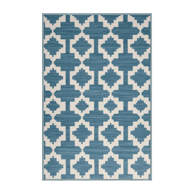 Machine Washable Trellis Blue Area Rug