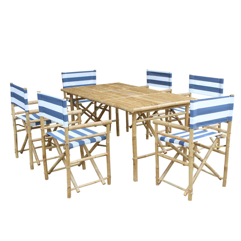Collin Solid Wood Top Four Leg Dining Set, Blue/White