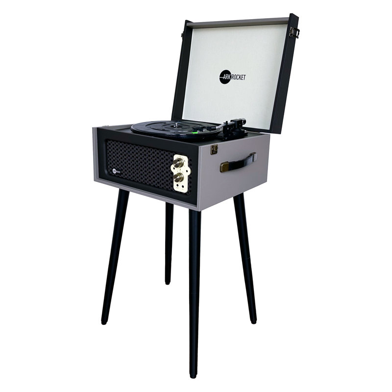 Gray Retro Turntable with Built-in Speakers and Removable Legs