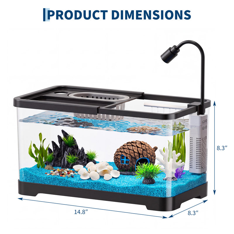 4.5 Gallon Aquarium Starter Kit with LED Light & Filter – 9-Piece Complete Fish Tank Set for Betta, Goldfish & Shrimp – Medium, Black