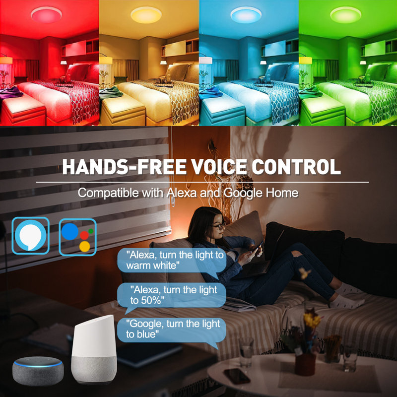 RGB Smart LED Ceiling Light 2700-6500K Dimmable 50W Colour Changing Flush Mount