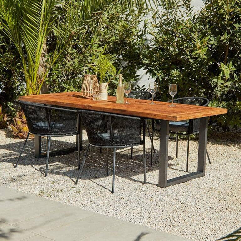 Fabiano Rectangular 8 - Person 235cm Long Dining Set with Cushions and Umbrella, 75cm H x 175cm W x 82cm D, 4
