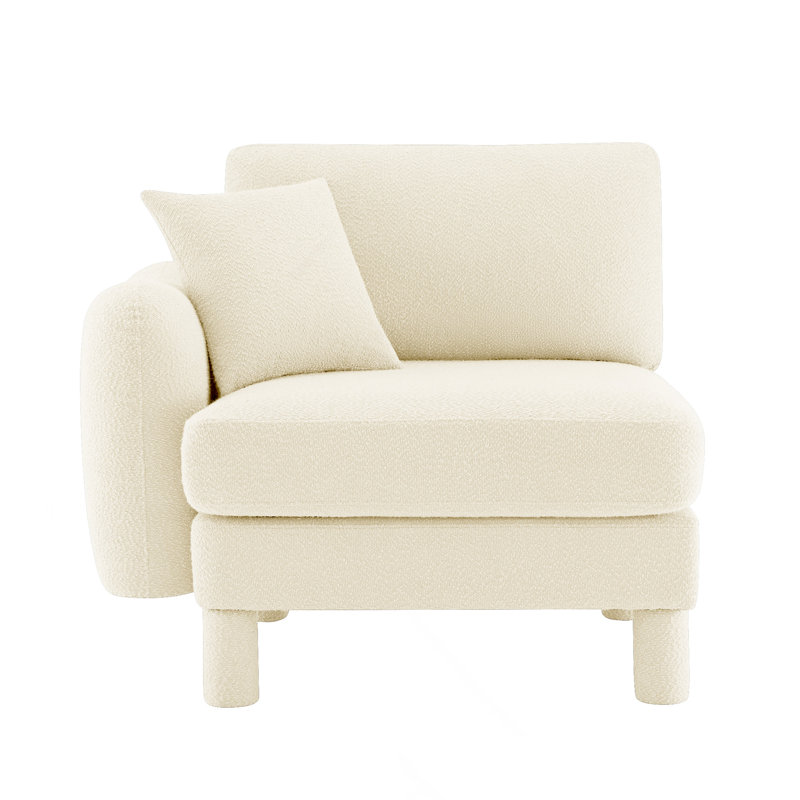 Canapé avec coussin en polyester beige, Beige bouclé