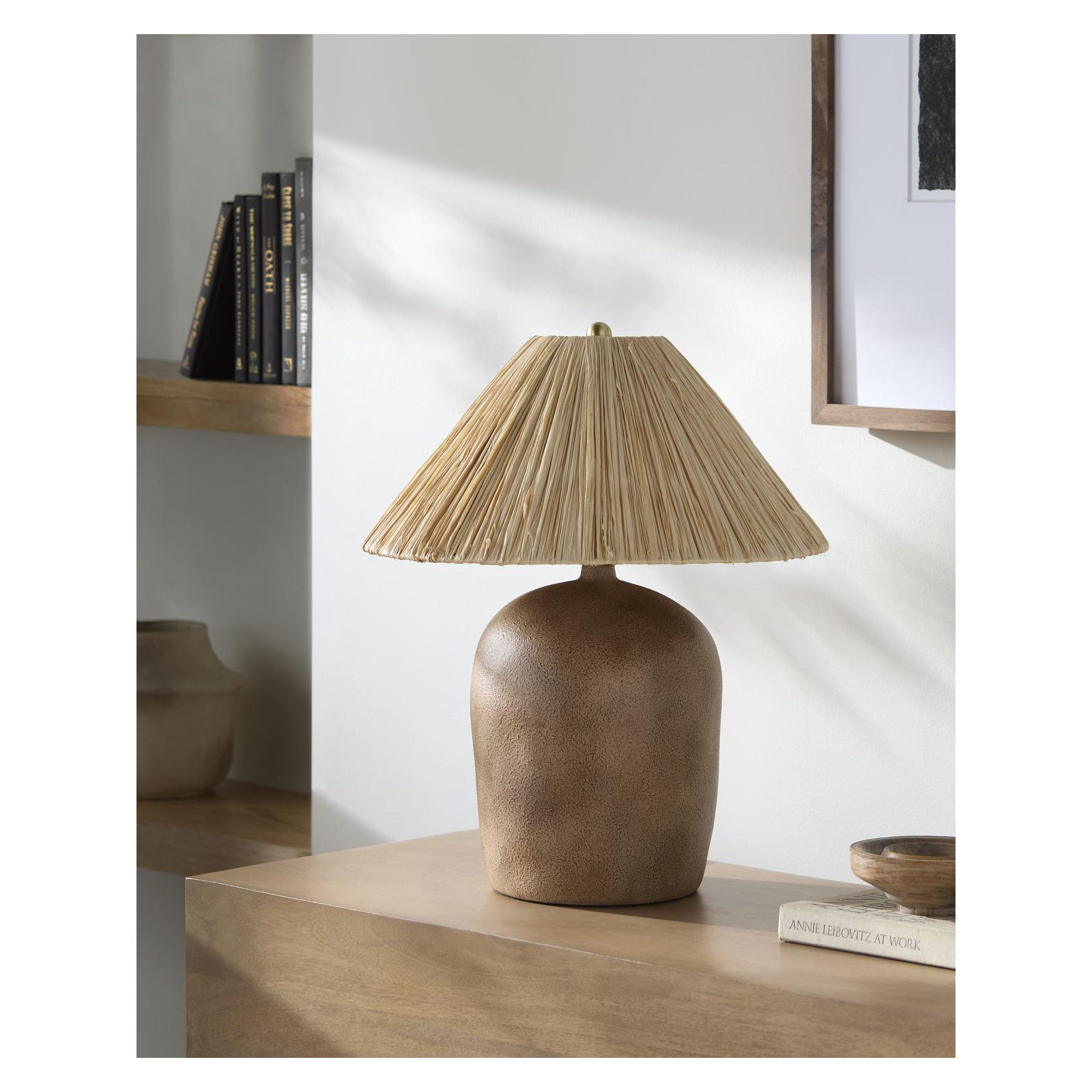 Danica Table Lamp, Distressed Brown, White Linen Empire