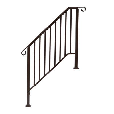 Rambarde d'escalier extérieure en bronze à 3 marches, garde-corps de porche en fer robuste avec extrémités incurvées pour escaliers de jardin, de cour et d'hôtel