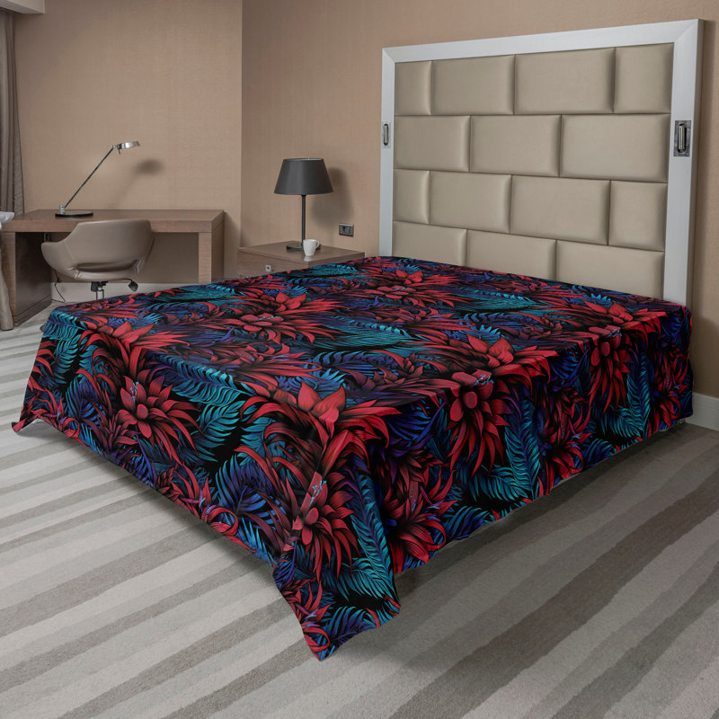 Ambesonne Flowers Flat Sheet Nostalgia Farmhouse, Raspberry Blue Indigo