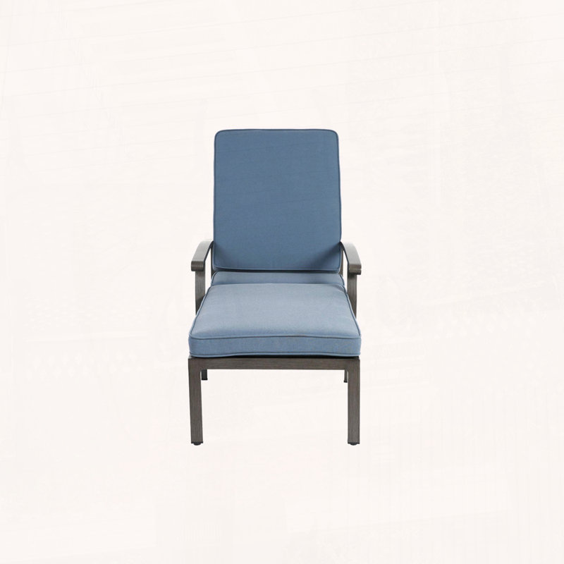 Cast Aluminum Chaise Lounge with 5-Position Reclining and Wheels, Blue