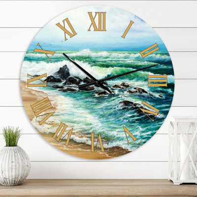 Oversized Wild Ocean Waves III Wall Clock