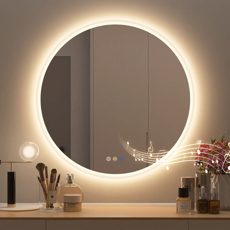 Epperly Round Lighted Wall Mounted Bathroom Mirror, 80cm H x 80cm W