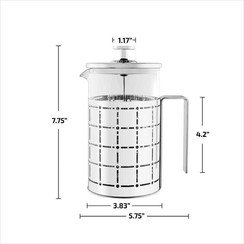 OVENTE French Press Coffee Maker 27 Ounce with Heat Resistant Borosilicate Glass, Stainless Steel Design and 4-Level Filter System, Portable Cold Brewer Pot for Travel, Camping or Gift, Silver FSS27P