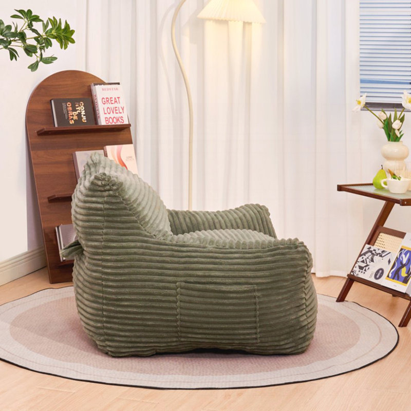 Oversized Comfy Bean Bag Chair with Armrests - for Living Room, Bedroom & Dorm, Cozy Fluffy Lounge Sofa, Green Corduroy