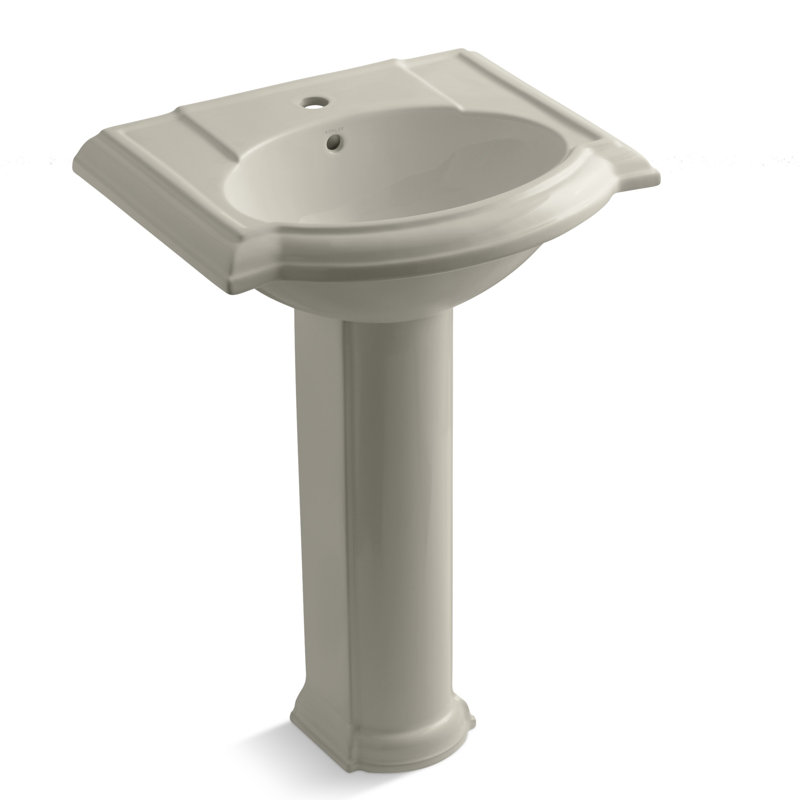 Devonshire Ceramic 25" Pedestal Bathroom Sink with Overflow, Sandbar, Single Hole Faucet