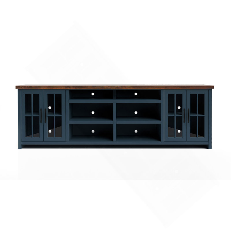 Meuble télé 96 po pour téléviseur de 100 po ou moins, aucun assemblage requis, style campagne moderne, Bleu