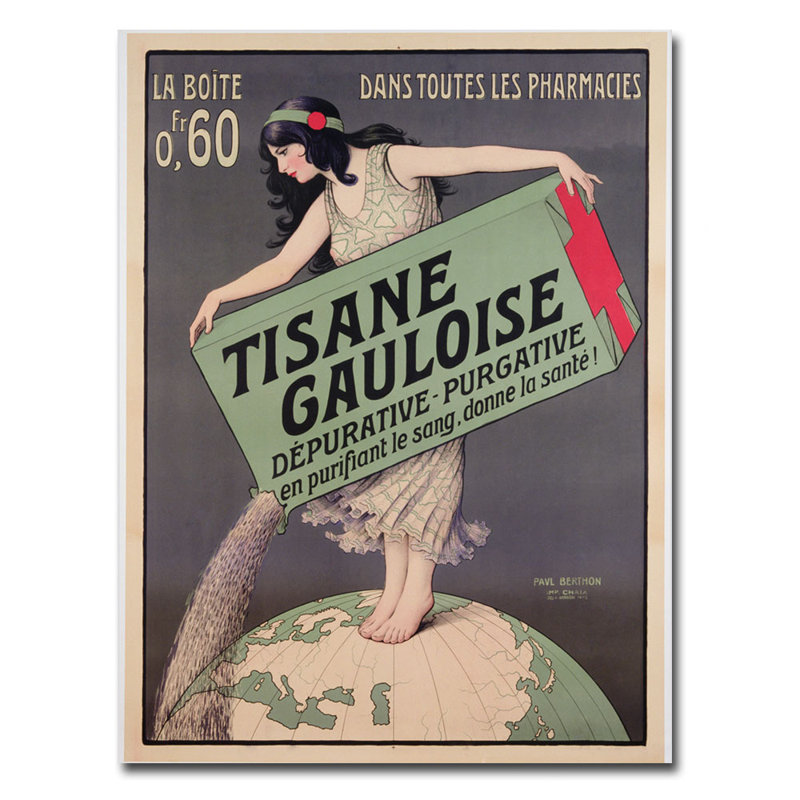 « tisane gauloise 1900 » par paul berthon, affiche rétro sur toile tendue, H 24 po x l 18 po x P 2 po