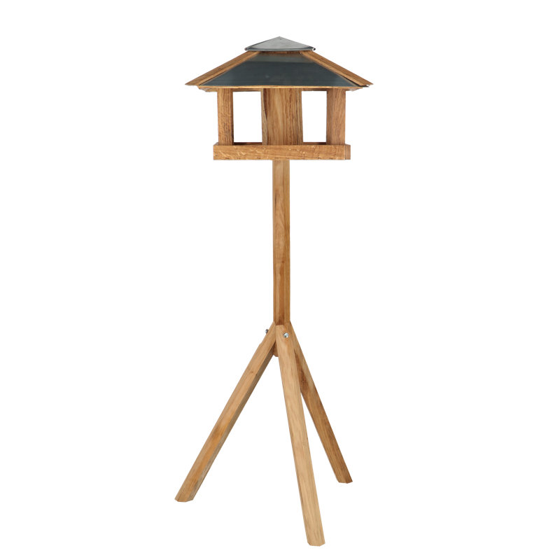 Square Oak Bird Table with Silo