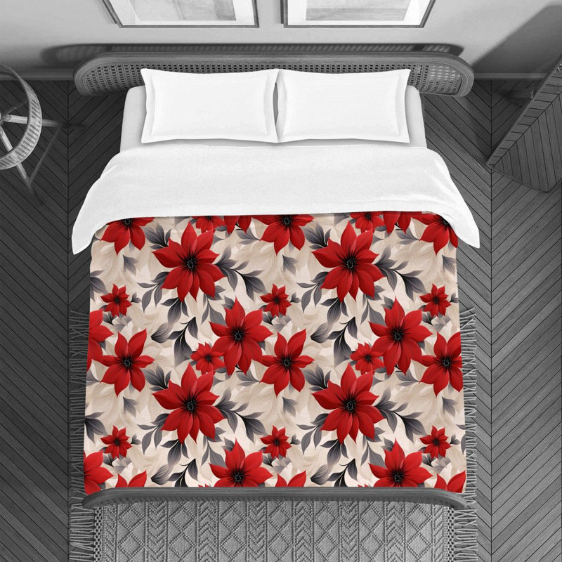 Housse de couette , Housse de couette pour lit simple, Gris et rouge