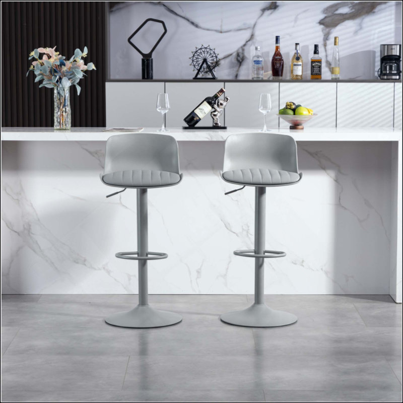 Ensemble de 2 tabourets de bar - tabourets de bar en cuir synthétique à hauteur de comptoir avec dossier, Gris
