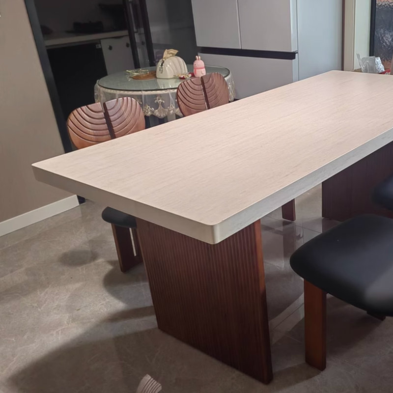 Minimalist Thick Rock Slab Ash Wood Dining Table, 29.52"H x 62.99"L x 31.49"W