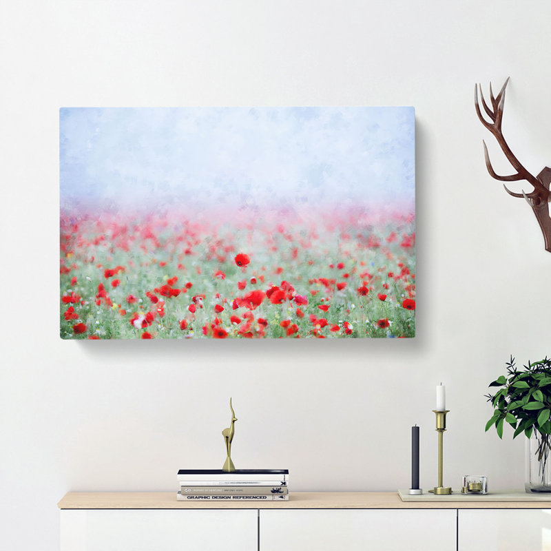Red Poppy Field In Italy - Wrapped Canvas, 45cm H x 76cm W x 4cm D