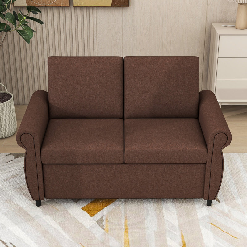 Divan-lit tapissier Abrian, canapé-lit escamotable, causeuse avec matelas simple, Brun