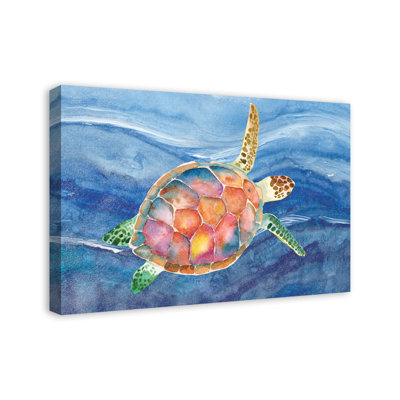 " Watercolor Turtle In Waves " Painting Print