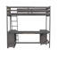 Lit mezzanine simple avec bureau en U, tiroirs et tablettes de rangement, brun antique