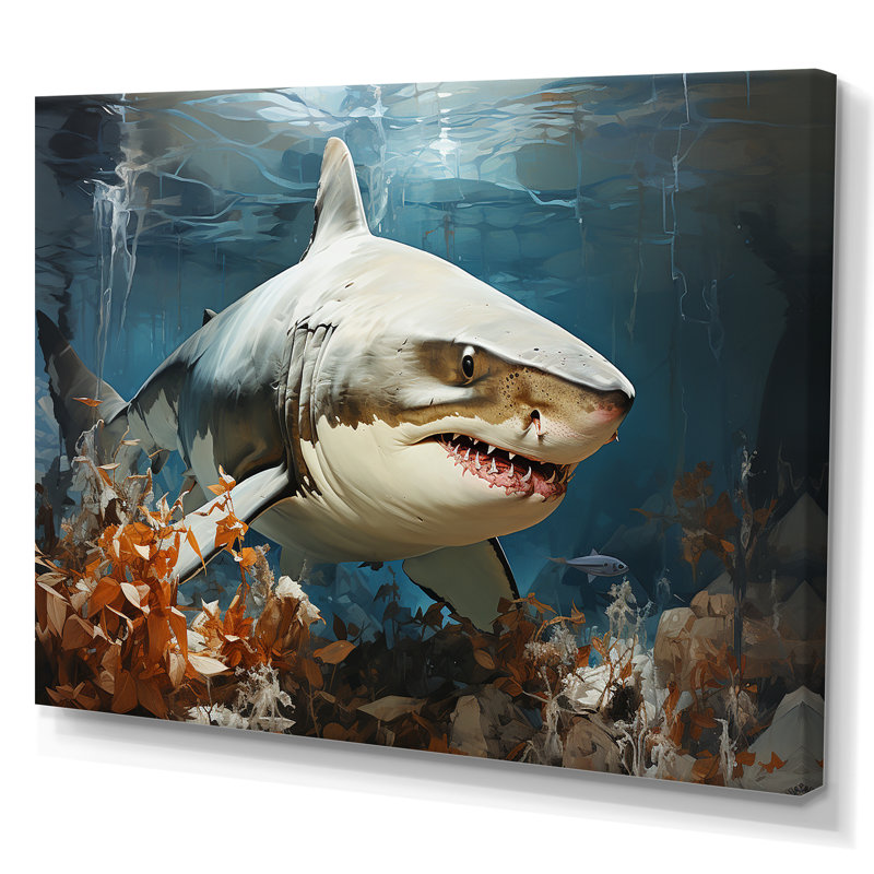 " Minimalism Shark Hunting ", 24" H x 32" W x 1" D, Wrapped Canvas