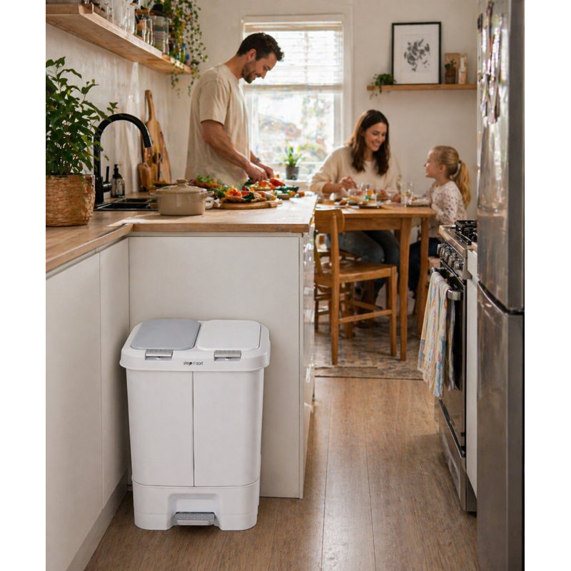 40L Dual Kitchen Recycling Bin with Pedal, 2 Compartments, Slim Space-Saving Design, White