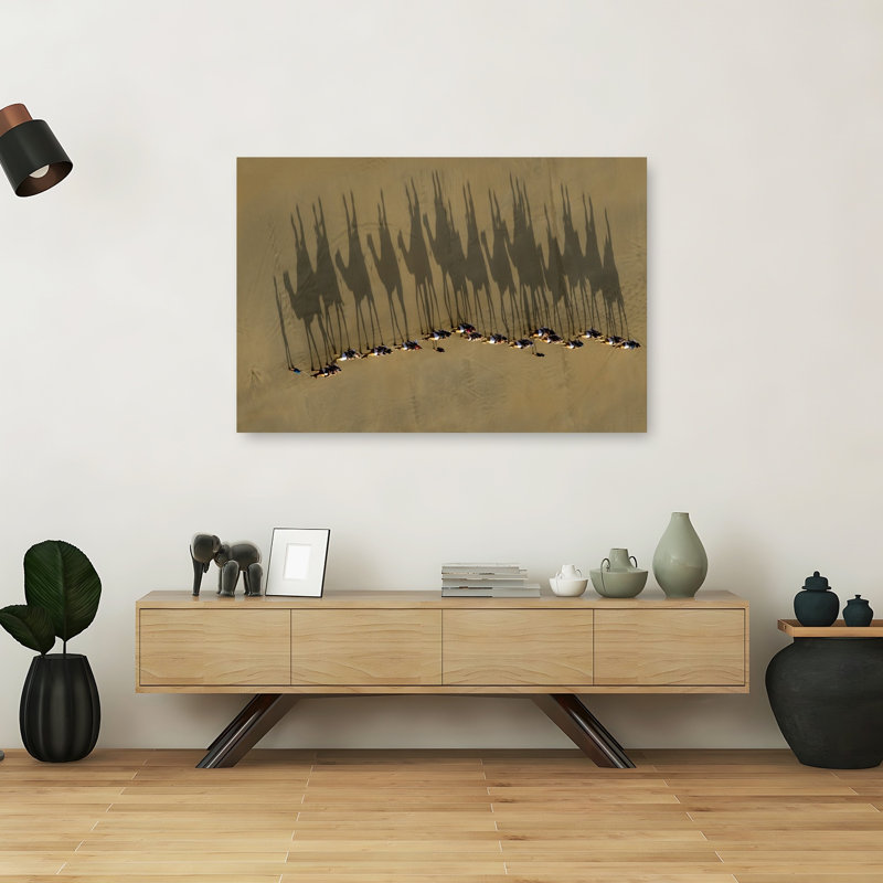 Ombres de caravane de chameaux, paysage abstrait contemporain, impression d'art mural nature, H 40 po x l 60 po