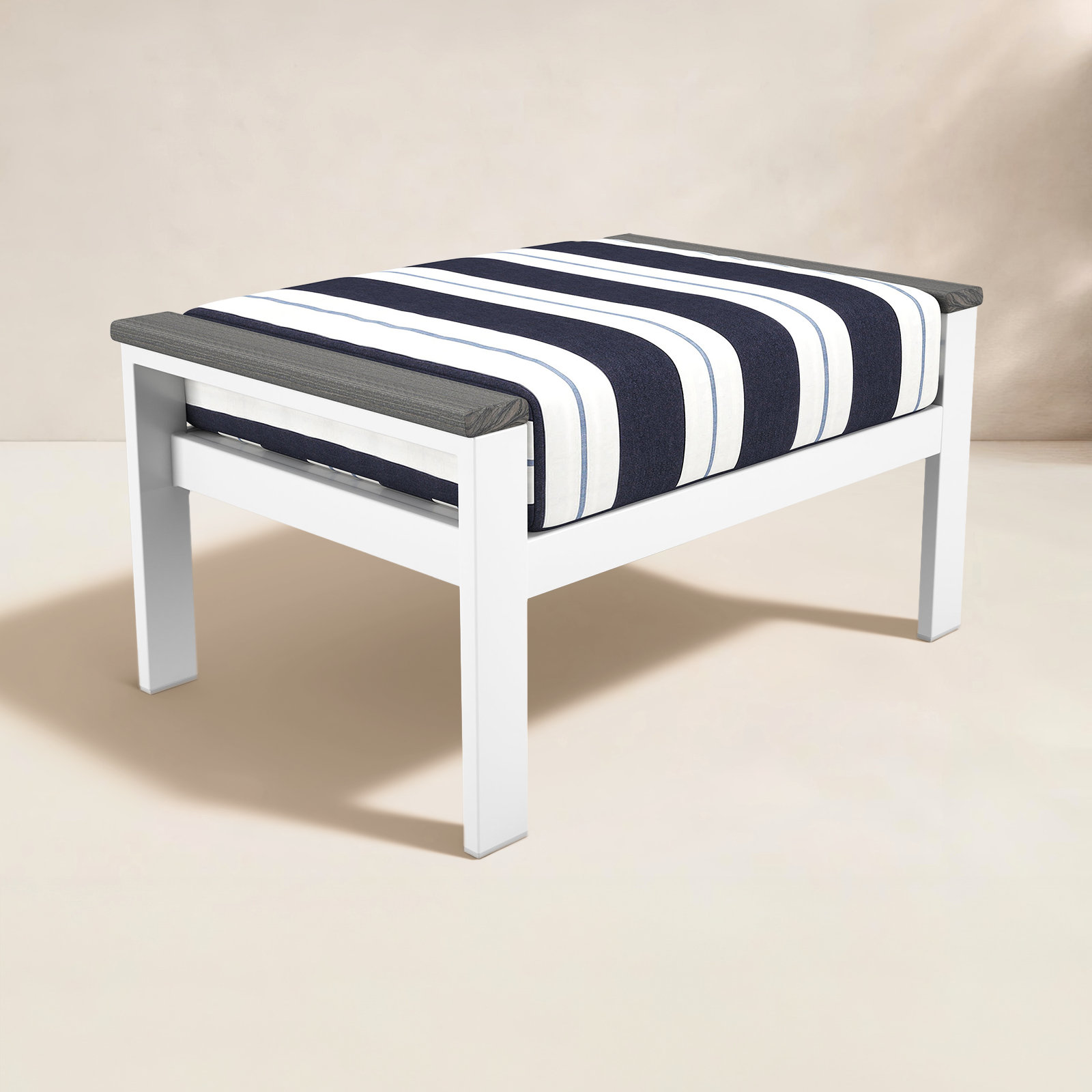Townsend Metal Outdoor Ottoman With Sunbrella Cushion, Coastal Gray